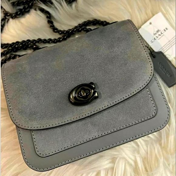 COACH MADISON GRAY PEBBLE LEATHER & SUEDE CROSSBODY BAG NWT W/DUSTBAG RARE - Picture 15 of 16